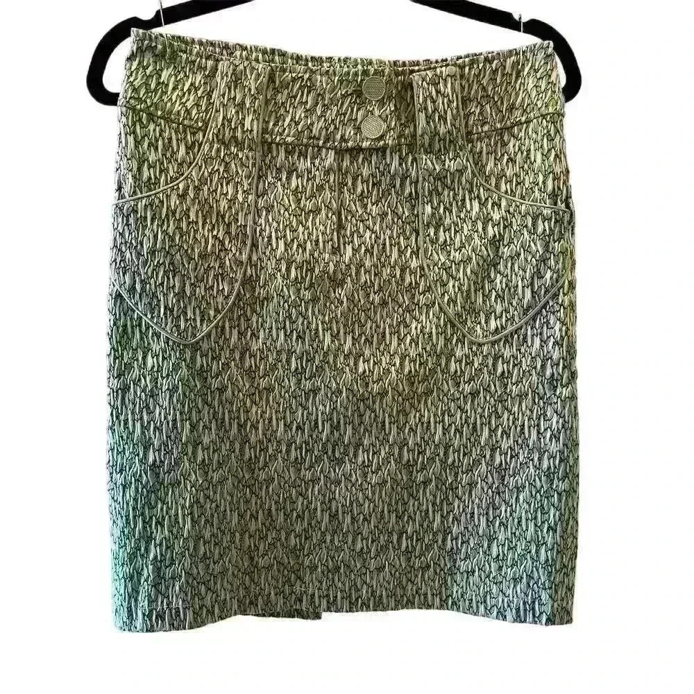 Cat Lady Brand Women's Black Tweed Pencil Skirt M Geometric Knee Length